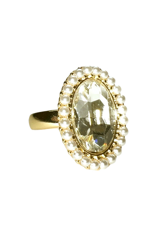 Vintage Inspired Crystal Glass Rhinestone Statement Cocktail Ring